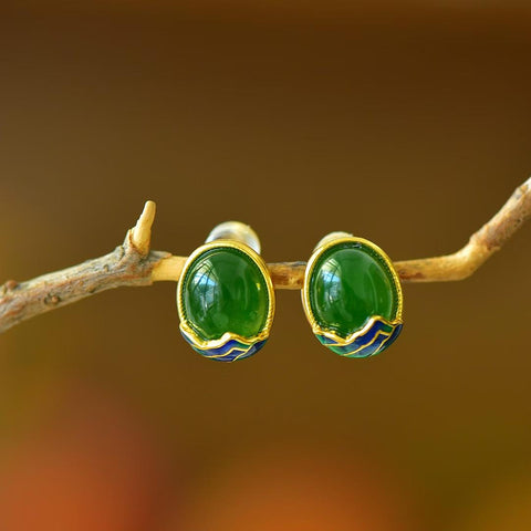 🍀🍀🍀17050-2# Anting Perak Sterling 925 dengan Inlay Giok Hetian: Sepasang anting elegan dan cantik dengan desain sederhana namun menawan. Harga sudah termasuk ongkos kirim dan pajak.