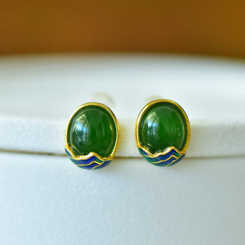 🍀🍀🍀17050-2# Anting Perak Sterling 925 dengan Inlay Giok Hetian: Sepasang anting elegan dan cantik dengan desain sederhana namun menawan. Harga sudah termasuk ongkos kirim dan pajak.