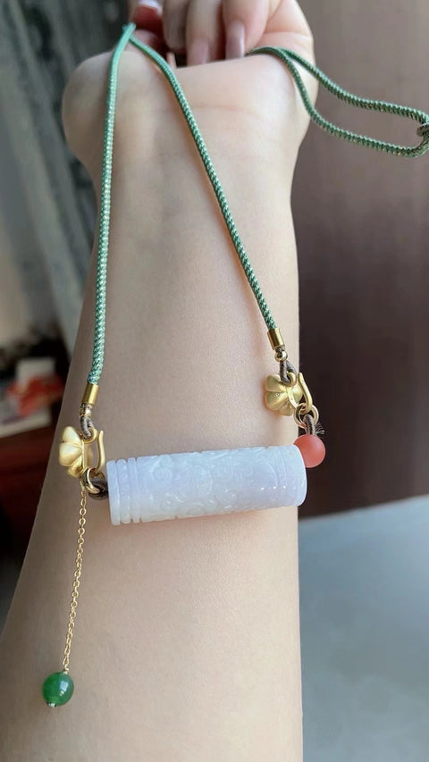 ❤️❤️Manik-manik jimat keberuntungan giok alami, material tambang kuno, tekstur halus dan hangat, ukiran indah, warna ungu muda, ukuran 4,0 x 1,4 cm, termasuk ongkos kirim dan pajak.