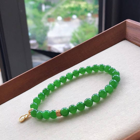 Gelang giok 🌹 Hadiah sempurna untuk keluarga, teman, sahabat, atau untuk diri sendiri! [Jempol] Nilai uang yang tak tertandingi ❤ Perak berwarna S925 @ batu lepas 6mm. Ongkos kirim dan pajak sudah termasuk.