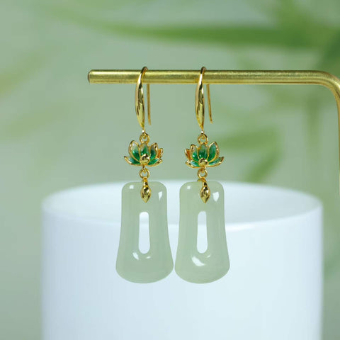 5336Q-2#s925 Anting Enamel Trapesium Bahan Qinghai Giok Hetian Bertatahkan Perak 12×22 (termasuk ongkos kirim dan pajak)