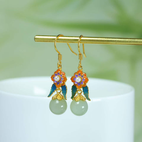 5356Q-2#s925 Anting Manik Enamel Giok Hetian (bahan Qinghai) 8mm dengan Hiasan Perak (8×8mm) termasuk ongkos kirim dan pajak.