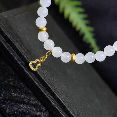 【Giok Putih Hetian】Gelang Manik Bulat 6mm 🍃 Halus seperti es, putih kelas satu, aksesori berlapis emas 4k, cantik dan indah. Ongkos kirim dan pajak sudah termasuk.