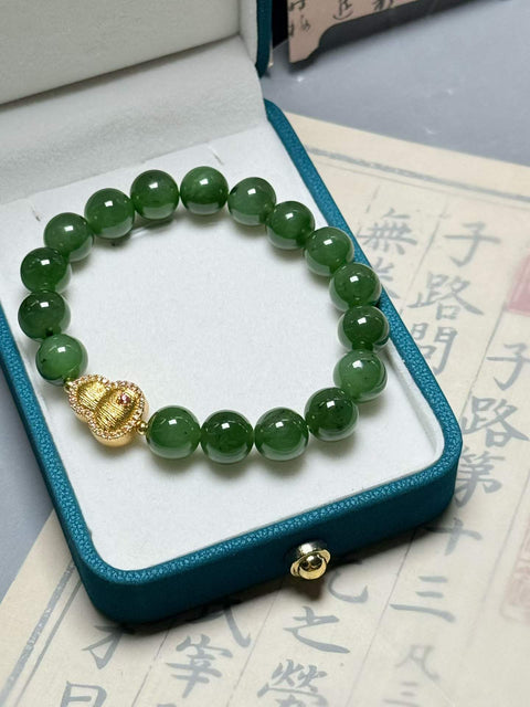 Gelang giok nefrit Hetian, membawa kekayaan dan keberuntungan~ Terlihat indah di pergelangan tangan~ Ukuran: sekitar 10mm. Termasuk ongkos kirim dan pajak.