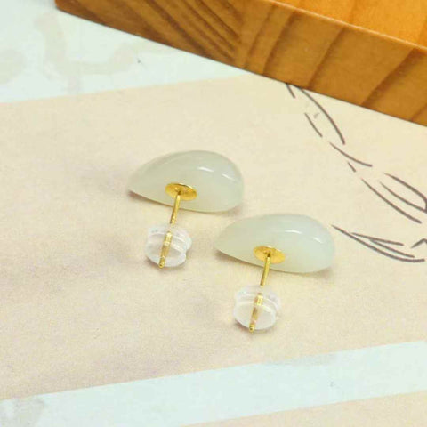Anting-anting Tetesan Air Mata Giok Hetian Bertatahkan Perak 2114-2#s925. Ukuran Batu Permata: 10*15 mm. Termasuk ongkos kirim dan pajak.