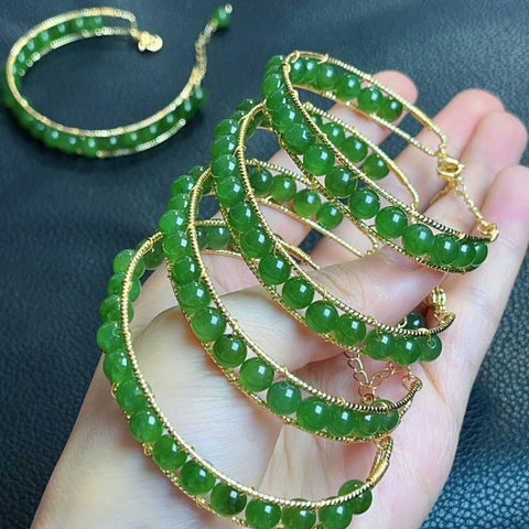 Gelang manik-manik giok Hetian 8mm; seri berlapis emas 14K, material dingin dan halus. Desain baru dan modis; sudah termasuk ongkos kirim dan pajak.