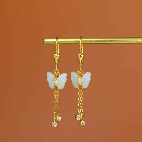 8239-2#s925 Anting Kupu-kupu Giok Hetian Bertatahkan Perak (Batu Lepas): 8*9 cm, termasuk ongkos kirim dan pajak.