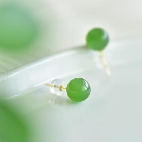 8007-2# Anting-anting kancing manik-manik giok Hetian berbingkai emas 18K (6*6) termasuk ongkos kirim dan pajak.