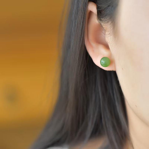 8007-2# Anting-anting kancing manik-manik giok Hetian berbingkai emas 18K (6*6) termasuk ongkos kirim dan pajak.