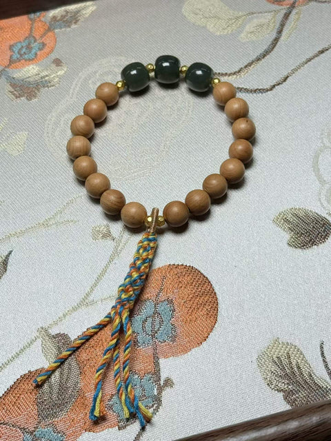 Gelang Gaya Cina Baru yang Lembut | Kayu Cemara Tebing Alami + Giok Hetian Gaya Lama, semakin berkilau seiring pemakaian, ukuran sekitar 10×9mm. Termasuk ongkos kirim dan pajak.