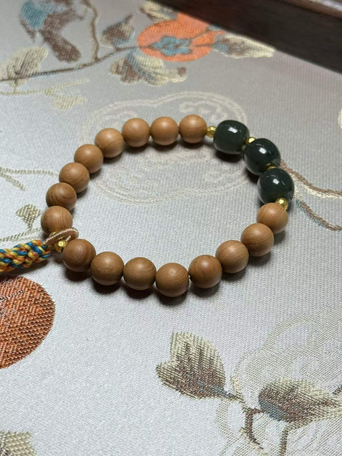 Gelang Gaya Cina Baru yang Lembut | Kayu Cemara Tebing Alami + Giok Hetian Gaya Lama, semakin berkilau seiring pemakaian, ukuran sekitar 10×9mm. Termasuk ongkos kirim dan pajak.
