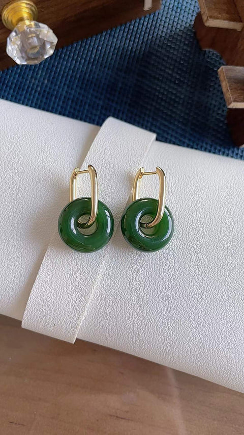 Anting-anting giok nefrit alami, material tambang lama, ukuran 1,8 cm, Spesifikasi 1.5termasuk ongkos kirim dan pajak.
