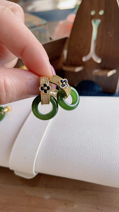 Anting-anting giok nefrit alami, material tambang lama, ukuran 1,8 cm, Spesifikasi 1.5termasuk ongkos kirim dan pajak.