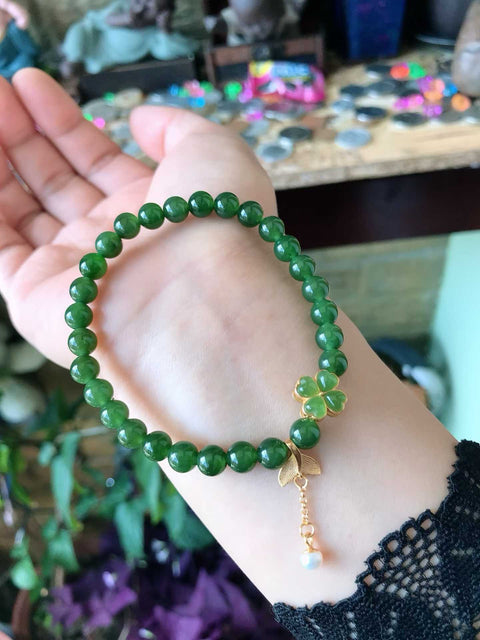 Gelang Giok, Giok Rusia dengan Manik-manik Amber Alami, Manik-manik 6mm, Dipasang pada Perak 925, Termasuk Ongkos Kirim dan Pajak
