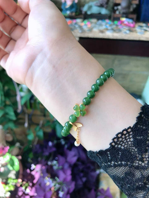 Gelang Giok, Giok Rusia dengan Manik-manik Amber Alami, Manik-manik 6mm, Dipasang pada Perak 925, Termasuk Ongkos Kirim dan Pajak