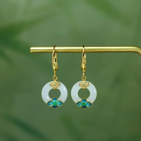 5417-2# Anting Cincin Giok Berenamel Perak Sterling S925 dengan Pengait Enamel, 12×12mm, termasuk ongkos kirim dan pajak.