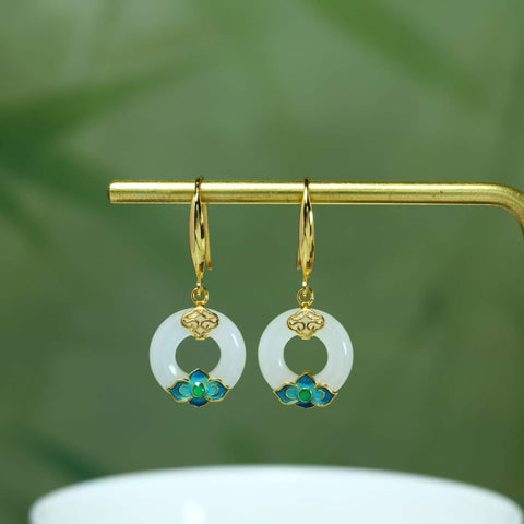 5417-2# Anting Cincin Giok Berenamel Perak Sterling S925 dengan Pengait Enamel, 12×12mm, termasuk ongkos kirim dan pajak.