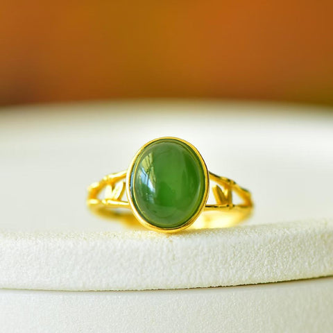 🌷🌷🌷19408-2# Cincin Perak Sterling 925 dengan Inlay Giok Hetian, melambangkan kemakmuran yang meningkat, termasuk ongkos kirim dan pajak.