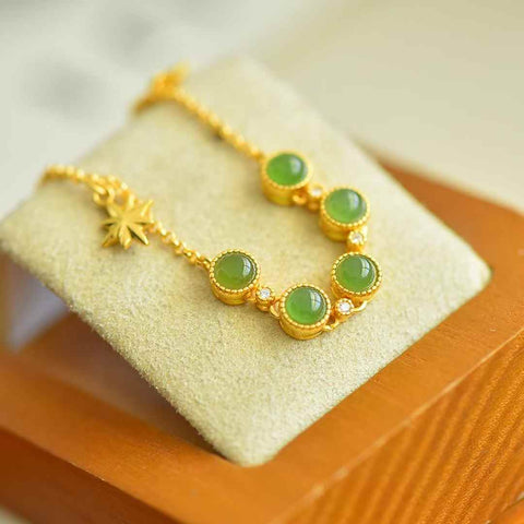 15803# Gelang Giok Hetian Bertatahkan Perak S925 (4 x 4 batu, termasuk ongkos kirim dan pajak)