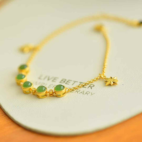 15803# Gelang Giok Hetian Bertatahkan Perak S925 (4 x 4 batu, termasuk ongkos kirim dan pajak)