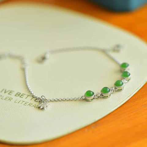 15803# Gelang Giok Hetian Bertatahkan Perak S925 (4 x 4 batu, termasuk ongkos kirim dan pajak)