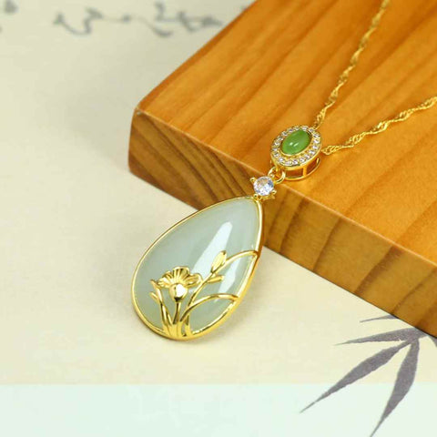 0104-2# Liontin Tetesan Air Mata Giok Hetian Bertatahkan Perak Sterling S925, Batu Permata: 15*25mm, termasuk ongkos kirim dan pajak.