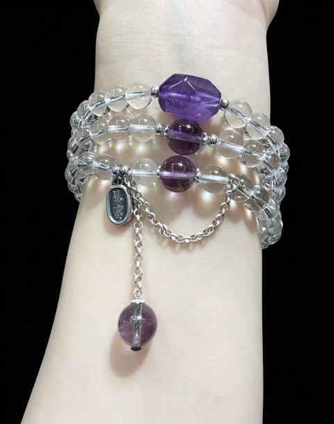 Gelang manik-manik kristal putih dan amethyst, perak sterling (999) 7,2 mm. Termasuk ongkos kirim dan pajak.