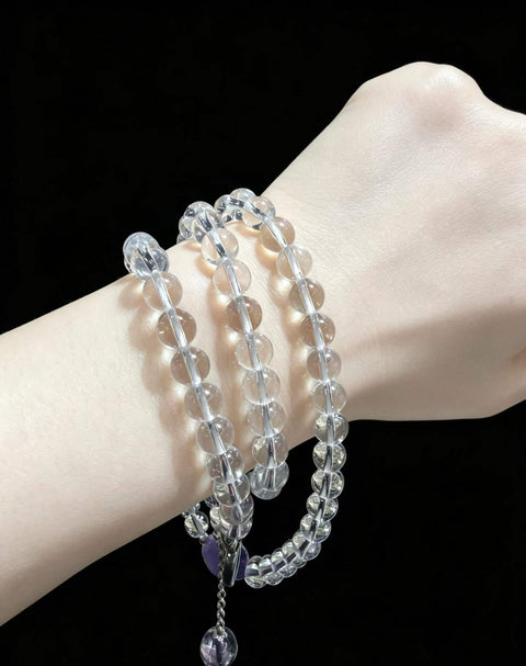 Gelang manik-manik kristal putih dan amethyst, perak sterling (999) 7,2 mm. Termasuk ongkos kirim dan pajak.