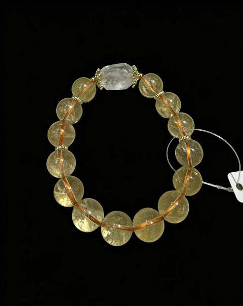 Gelang sitrin! Ukuran manik: manik besar 12,5 mm! Dilengkapi dengan manik-manik kristal putih kasar! Ongkos kirim dan pajak sudah termasuk.