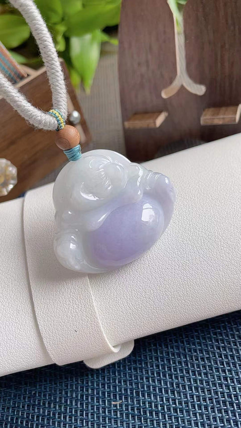 Patung giok alami berbentuk perut, wajah tersenyum, material tambang kuno, tekstur halus dan hangat, warna ungu kemerahan yang indah, ukiran yang indah, ukuran 4,5 x 3,7 cm, termasuk ongkos kirim dan pajak.