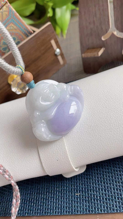 Patung giok alami berbentuk perut, wajah tersenyum, material tambang kuno, tekstur halus dan hangat, warna ungu kemerahan yang indah, ukiran yang indah, ukuran 4,5 x 3,7 cm, termasuk ongkos kirim dan pajak.