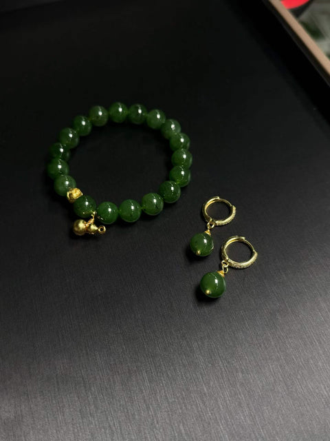 💚Set Dua Buah Giok｜Satu set untuk semua kesempatan! Giok material kuno, hijau bayam yang berminyak dan berkilau, ukuran sekitar 10mm. Termasuk ongkos kirim dan pajak.