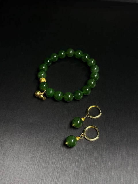 💚Set Dua Buah Giok｜Satu set untuk semua kesempatan! Giok material kuno, hijau bayam yang berminyak dan berkilau, ukuran sekitar 10mm. Termasuk ongkos kirim dan pajak.