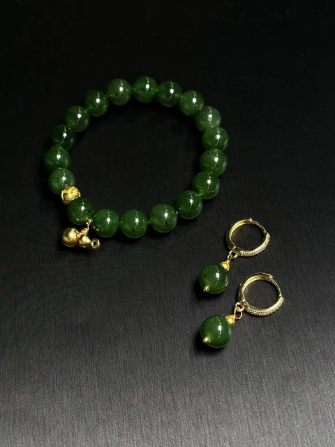 💚Set Dua Buah Giok｜Satu set untuk semua kesempatan! Giok material kuno, hijau bayam yang berminyak dan berkilau, ukuran sekitar 10mm. Termasuk ongkos kirim dan pajak.