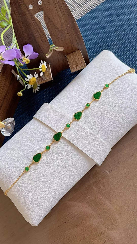 Gelang giok alami, material tambang lama, tembus pandang yang sangat baik, warna hijau cerah, dipasang pada perak 925, dimensi 0,8 x 0,6 cm, termasuk ongkos kirim dan pajak.