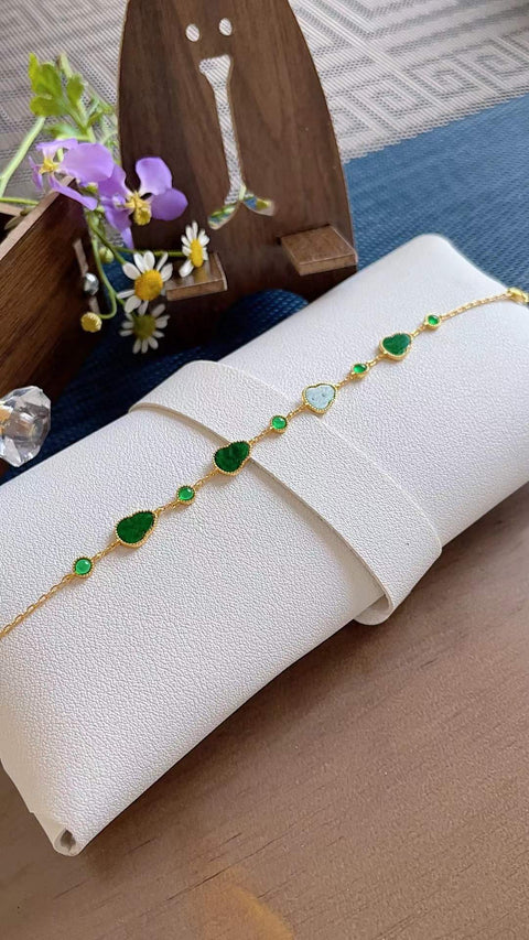Gelang giok alami, material tambang lama, tembus pandang yang sangat baik, warna hijau cerah, dipasang pada perak 925, dimensi 0,8 x 0,6 cm, termasuk ongkos kirim dan pajak.