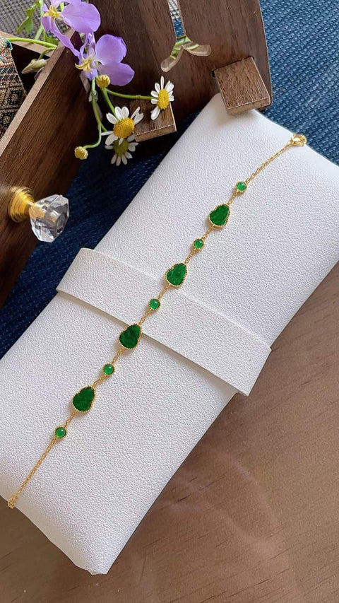 Gelang giok alami, material tambang lama, tembus pandang yang sangat baik, warna hijau cerah, dipasang pada perak 925, dimensi 0,8 x 0,6 cm, termasuk ongkos kirim dan pajak.