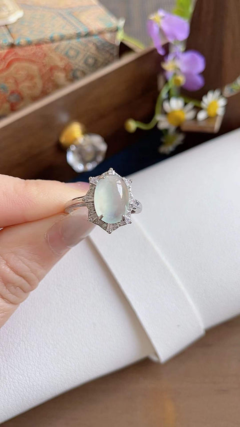 Cincin giok alami 💍 dari tambang tua, tembus pandang dan berkilau luar biasa, dipasang pada perak 925, desain super elegan, 1,3 x 0,8 cm, termasuk ongkos kirim dan pajak.