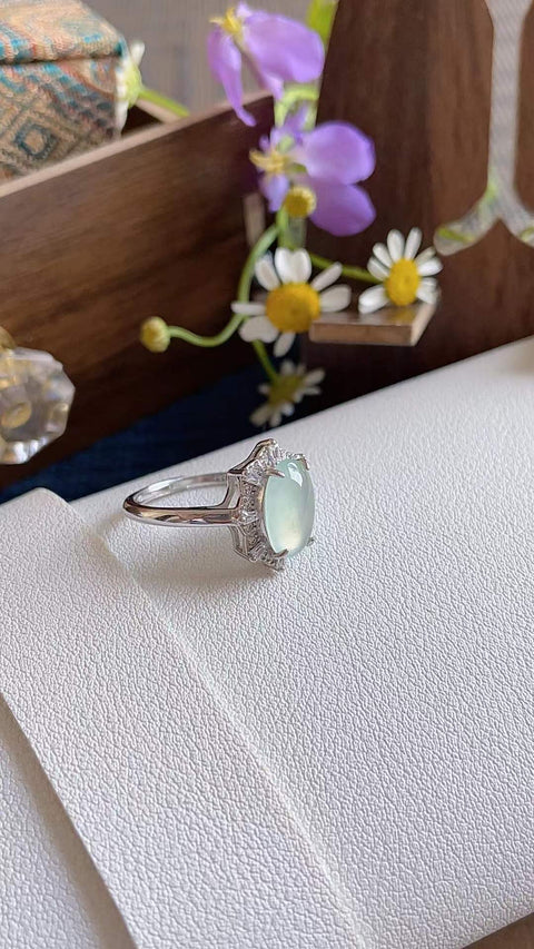 Cincin giok alami 💍 dari tambang tua, tembus pandang dan berkilau luar biasa, dipasang pada perak 925, desain super elegan, 1,3 x 0,8 cm, termasuk ongkos kirim dan pajak.