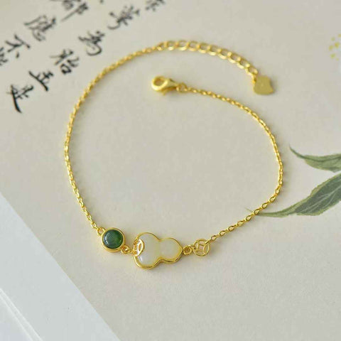 6082-2# Gelang Perak Sterling 925 Bertatahkan Labu Giok Hetian (Emas Tebal), Spesifikasi Giok: (9*12), Termasuk ongkos kirim dan pajak.