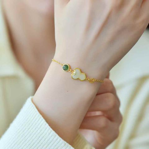 6082-2# Gelang Perak Sterling 925 Bertatahkan Labu Giok Hetian (Emas Tebal), Spesifikasi Giok: (9*12), Termasuk ongkos kirim dan pajak.