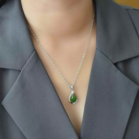 10455#s925 Liontin Tetesan Air Mata Giok Hetian Bertatahkan Perak (Batu Mentah): 8×12 mm, termasuk ongkos kirim dan pajak.