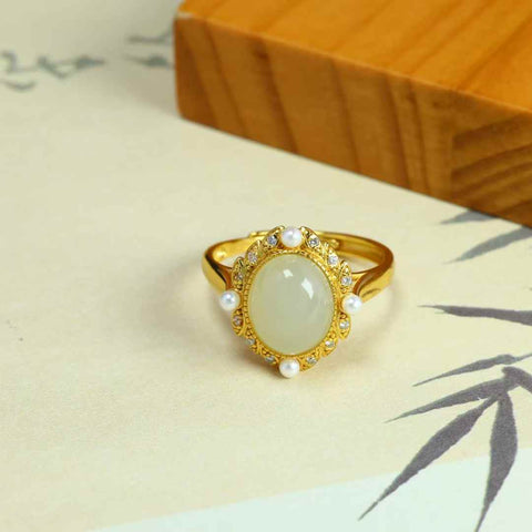 1616-2#S925 Cincin Cabochon Giok Hetian Bertatahkan Perak (Batu Mentah: 8*10 mm, termasuk ongkos kirim dan pajak)