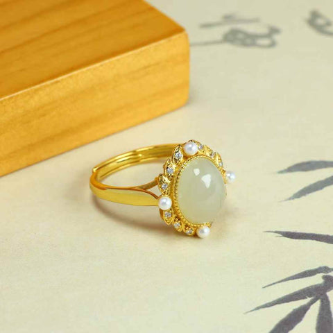 1616-2#S925 Cincin Cabochon Giok Hetian Bertatahkan Perak (Batu Mentah: 8*10 mm, termasuk ongkos kirim dan pajak)
