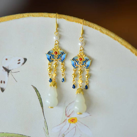 7879-2# Anting Rumbai Labu Giok Hetian Bertatahkan Perak Sterling 925, desain unik, elegan dan halus, cantik dan istimewa, termasuk ongkos kirim dan pajak.