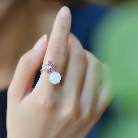 9464# Cincin enamel manik-manik giok Hetian bertatahkan perak 925, 10×10 cm, termasuk ongkos kirim dan pajak.
