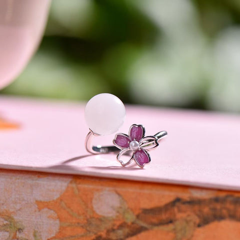 9464# Cincin enamel manik-manik giok Hetian bertatahkan perak 925, 10×10 cm, termasuk ongkos kirim dan pajak.