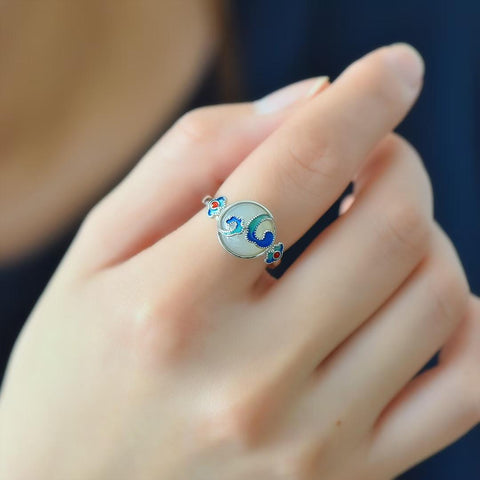 9483# Cincin gesper pengaman enamel giok Hetian bertatahkan perak 925, 10×10 cm, termasuk ongkos kirim dan pajak.