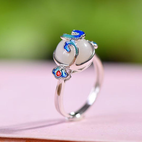 9483# Cincin gesper pengaman enamel giok Hetian bertatahkan perak 925, 10×10 cm, termasuk ongkos kirim dan pajak.