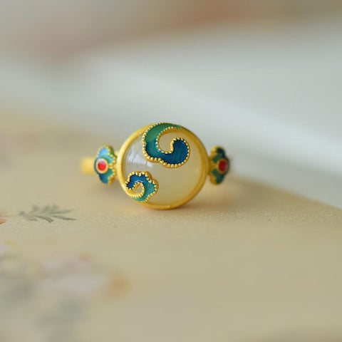 9483# Cincin gesper pengaman enamel giok Hetian bertatahkan perak 925, 10×10 cm, termasuk ongkos kirim dan pajak.